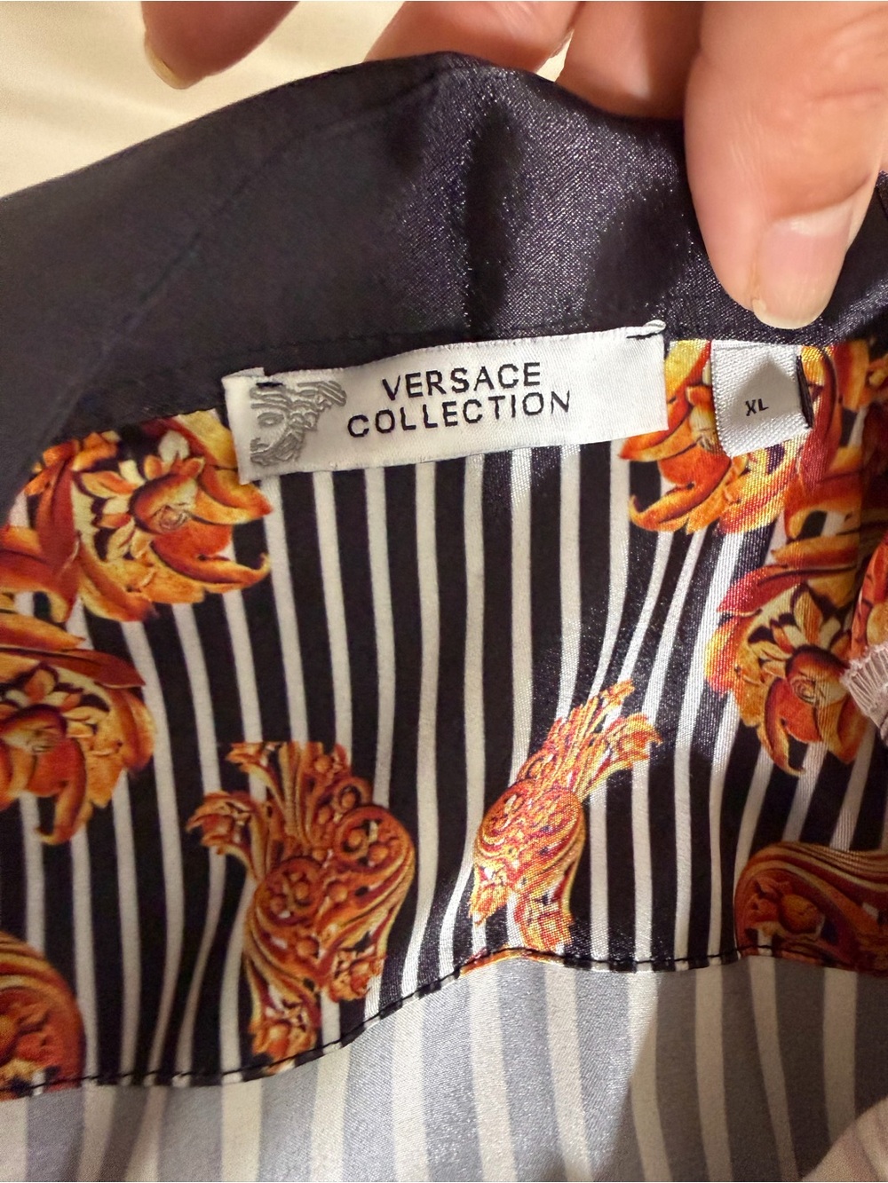 Versace Striped Cotton Shirt with Gold Floral Motif